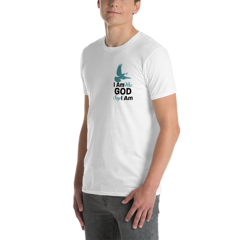 Embrace Your Faith - Left Breast Print 'I Am Who God Says I Am' - Unisex Cotton T-Shirt with Durable Stitching