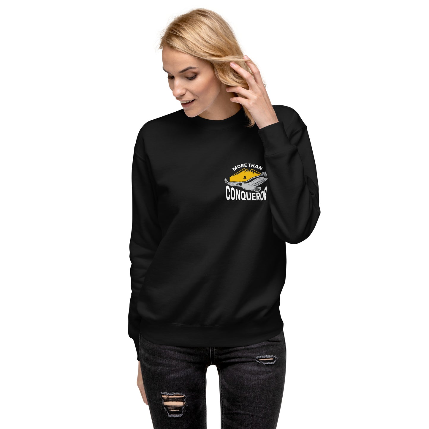 More Than a Conqueror - Unisex Premium Fleece Sweatshirt for Daily Triumph