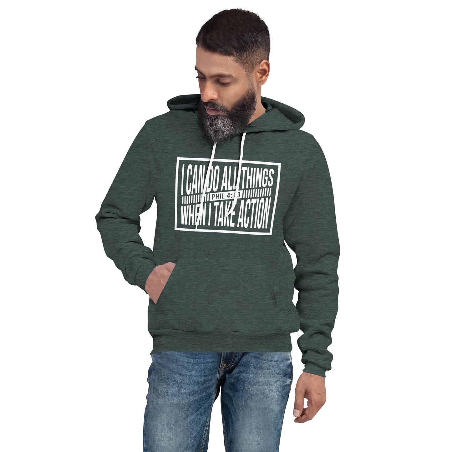 Empowered Action Fleece Hoodie: Unisex Phil 4:19 Inspirational Design.