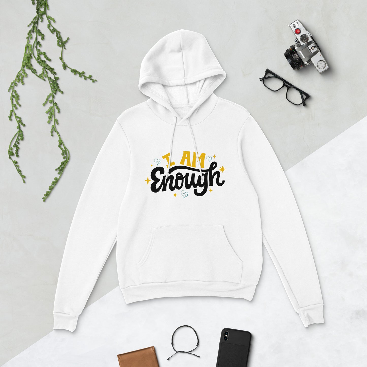Versatile 'I Am Enough' Unisex Hoodie with Branded Logo - Comfort for Every Season