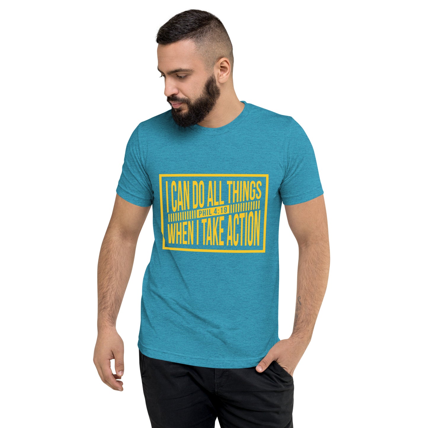 Faith & Action Christian Short Sleeve Unisex T-Shirt: 'I Can Do All Things - Phil 4:19'