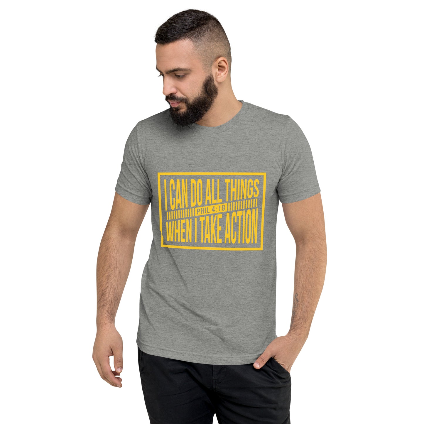 Faith & Action Christian Short Sleeve Unisex T-Shirt: 'I Can Do All Things - Phil 4:19'