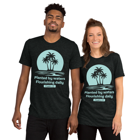 Planted by Waters, Flourishing Daily Ps 1:3 - Vintage Tri-Blend Short Sleeve T-Shirt