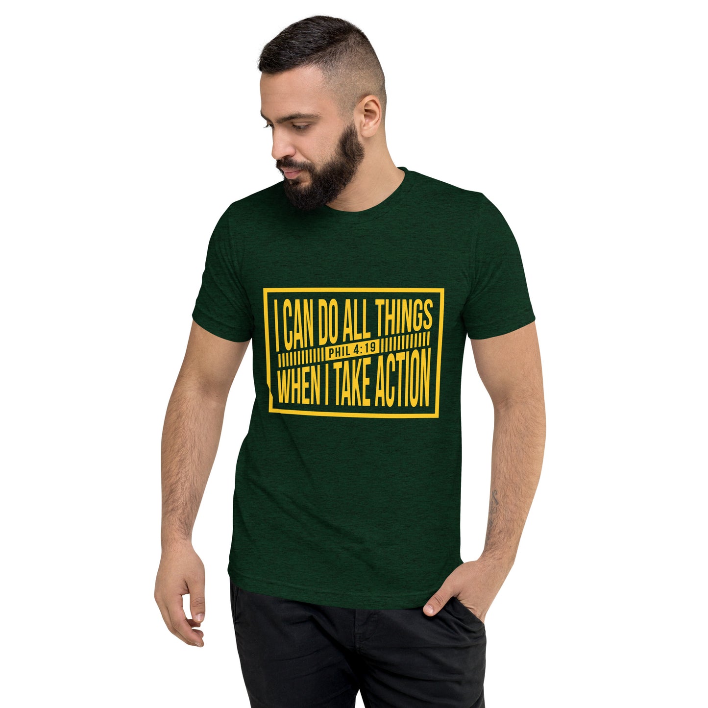 Faith & Action Christian Short Sleeve Unisex T-Shirt: 'I Can Do All Things - Phil 4:19'