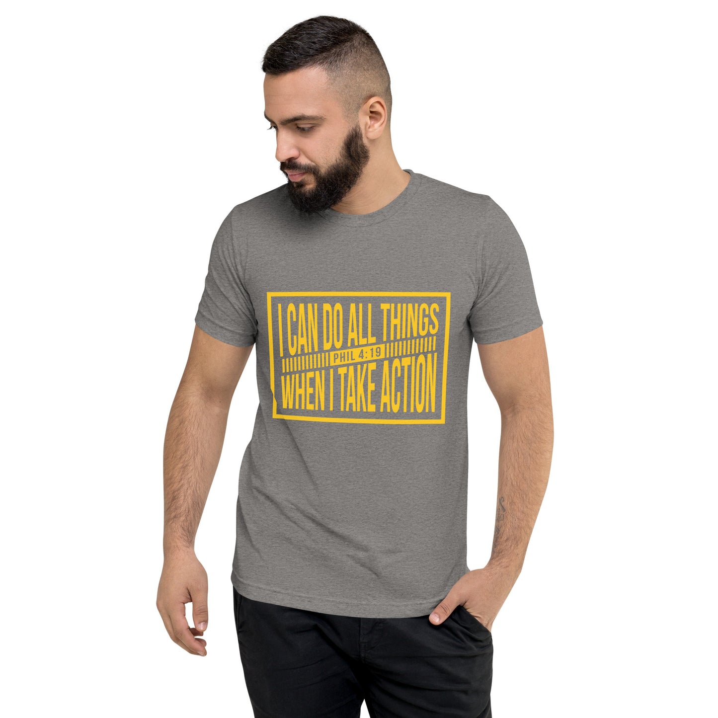 Faith & Action Christian Short Sleeve Unisex T-Shirt: 'I Can Do All Things - Phil 4:19'