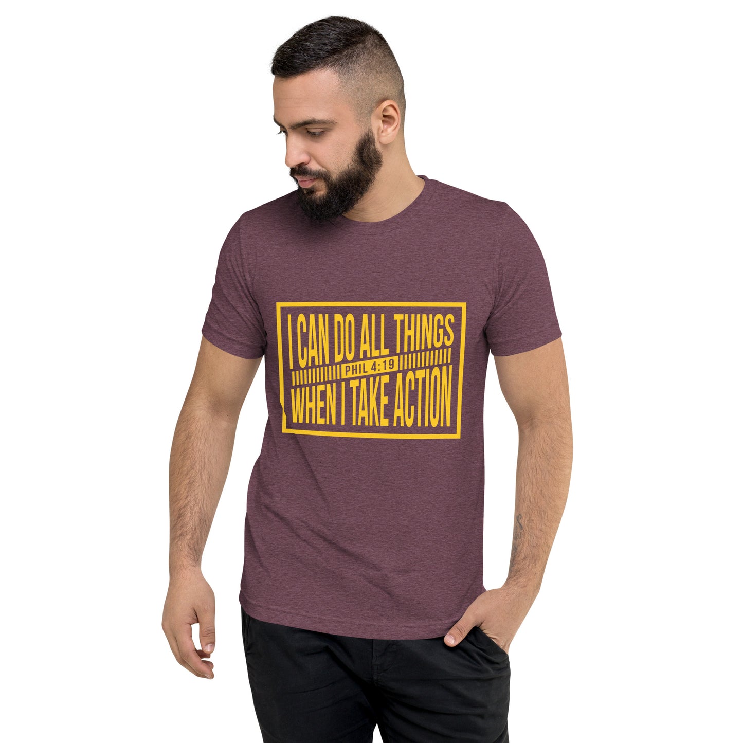 Faith & Action Christian Short Sleeve Unisex T-Shirt: 'I Can Do All Things - Phil 4:19'