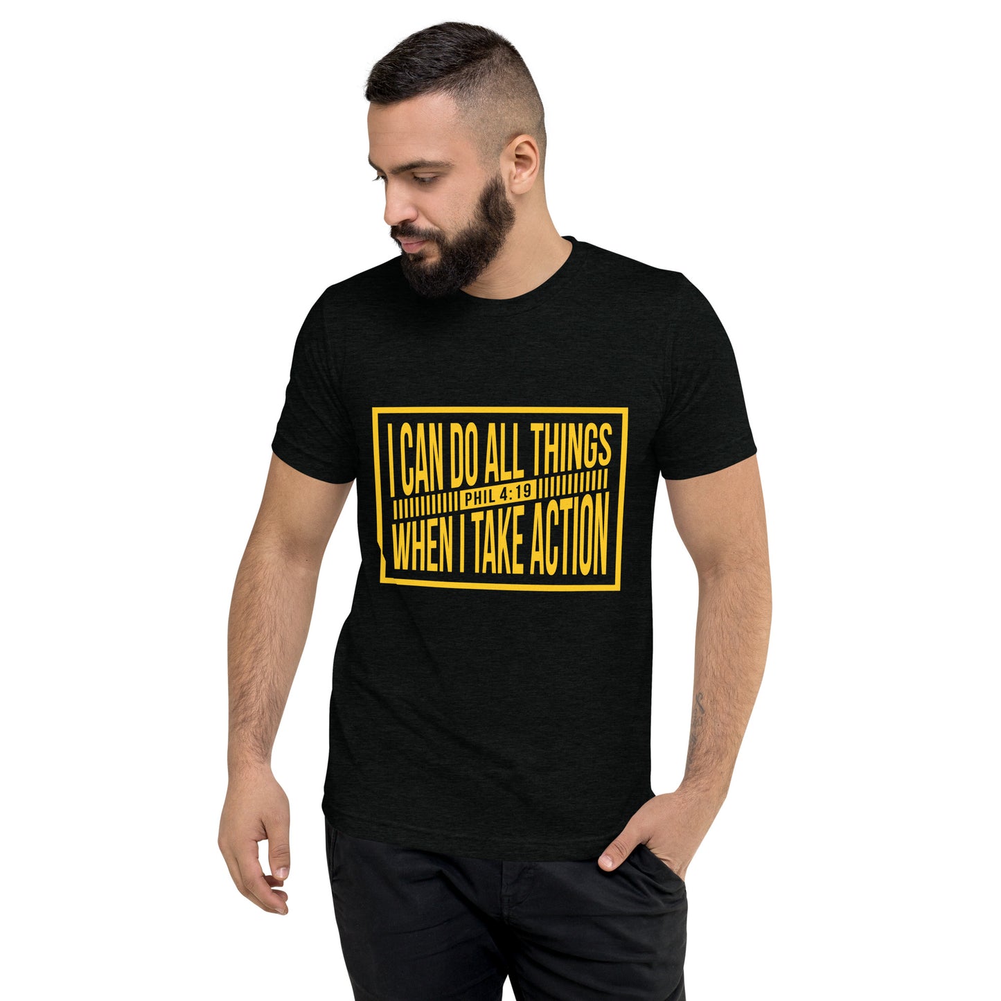 Faith & Action Christian Short Sleeve Unisex T-Shirt: 'I Can Do All Things - Phil 4:19'