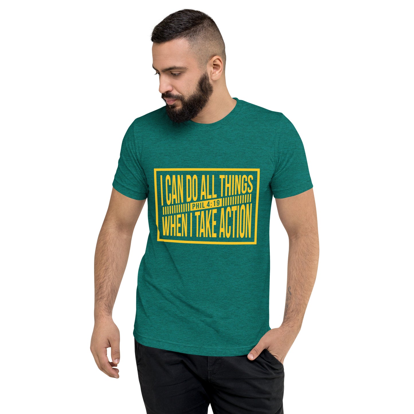 Faith & Action Christian Short Sleeve Unisex T-Shirt: 'I Can Do All Things - Phil 4:19'
