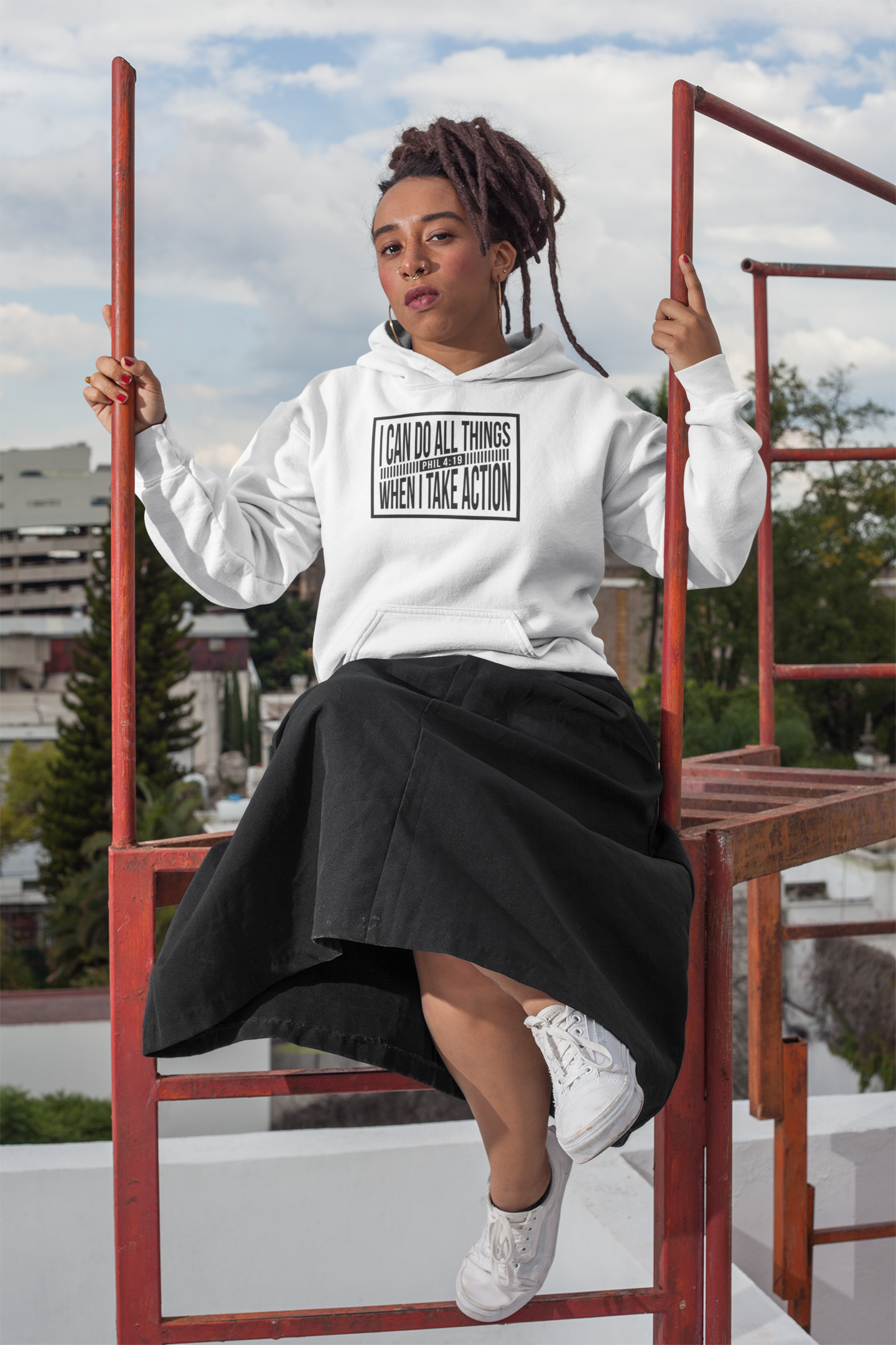 Empowered Action Fleece Hoodie: Unisex Phil 4:19 Inspirational Design.