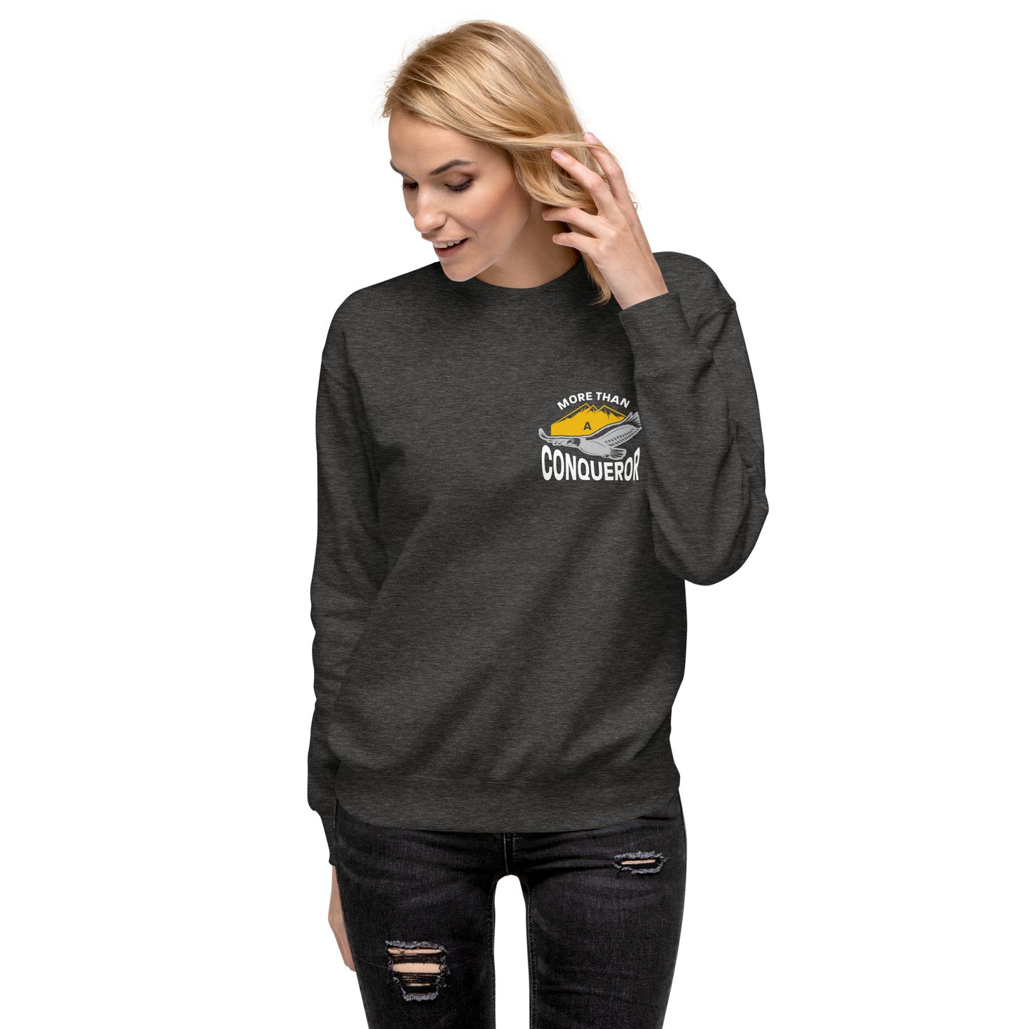 More Than a Conqueror - Unisex Premium Fleece Sweatshirt for Daily Triumph