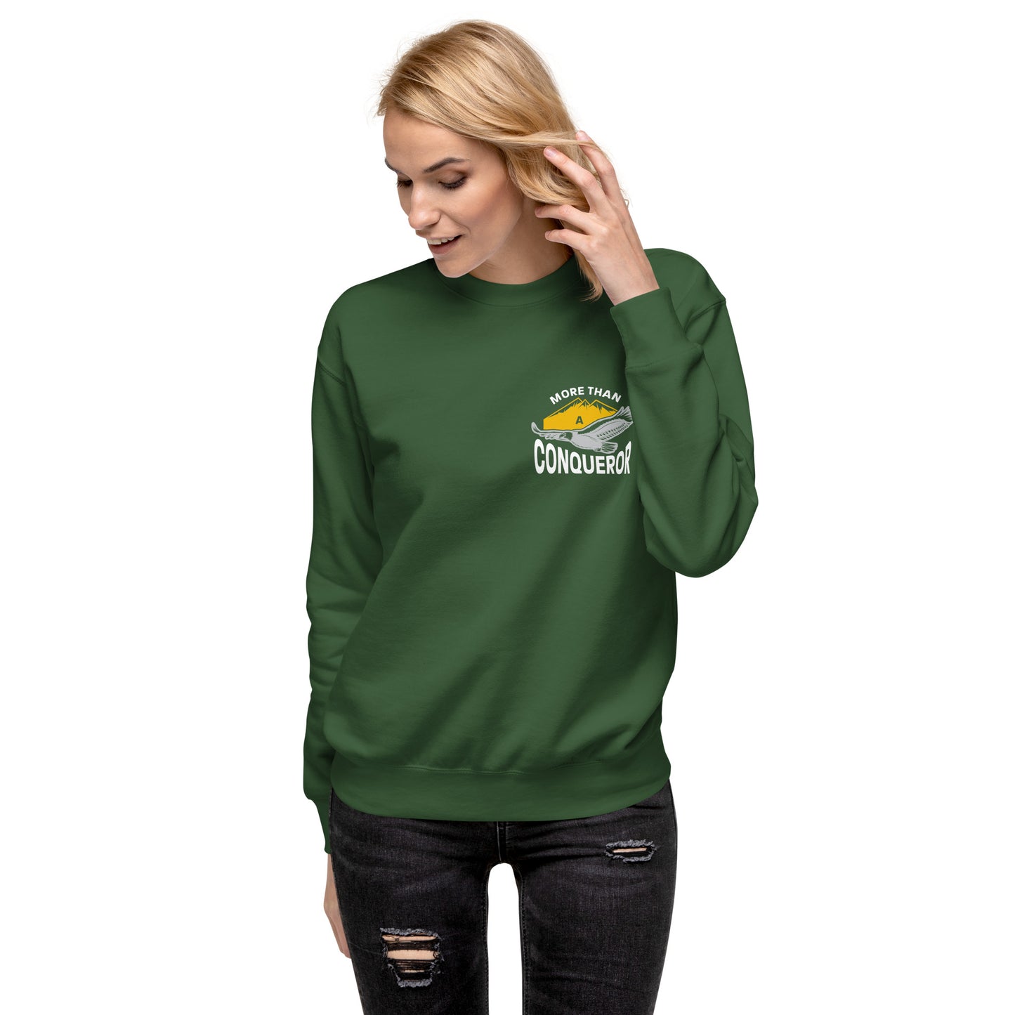 More Than a Conqueror - Unisex Premium Fleece Sweatshirt for Daily Triumph