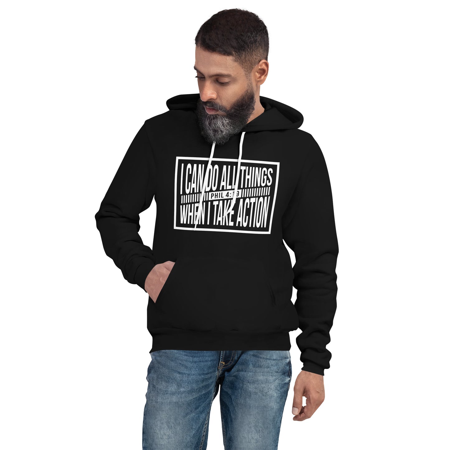 Empowered Action Fleece Hoodie: Unisex Phil 4:19 Inspirational Design.