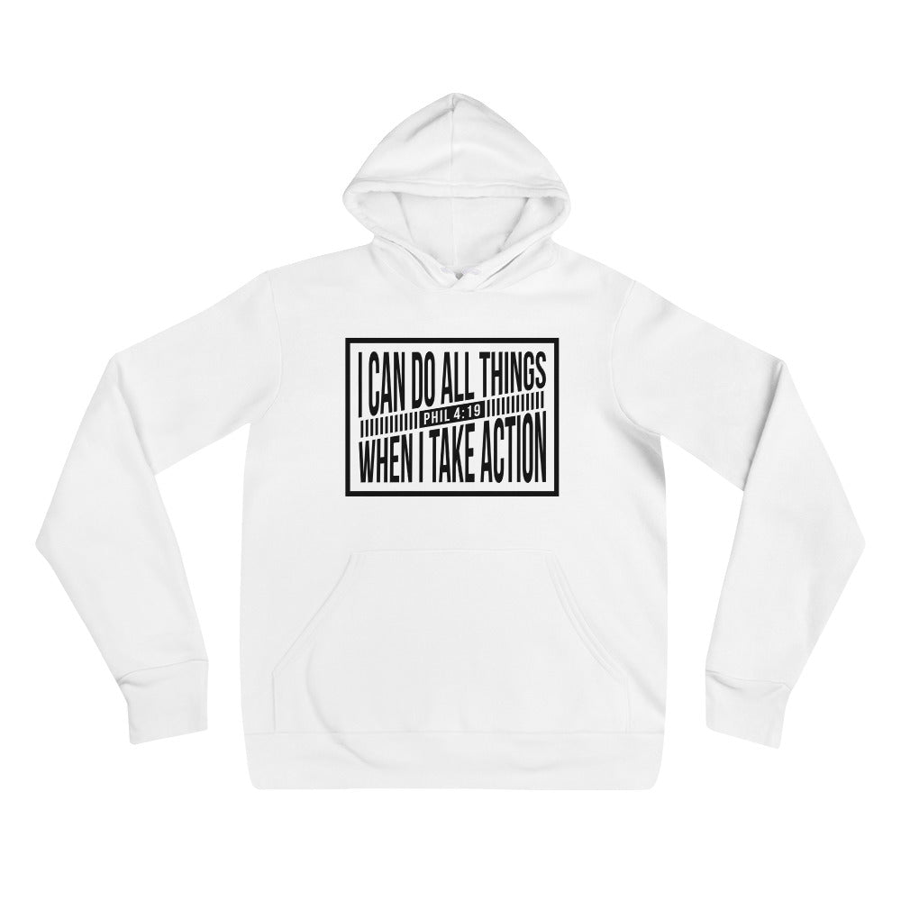 Empowered Action Fleece Hoodie: Unisex Phil 4:19 Inspirational Design.