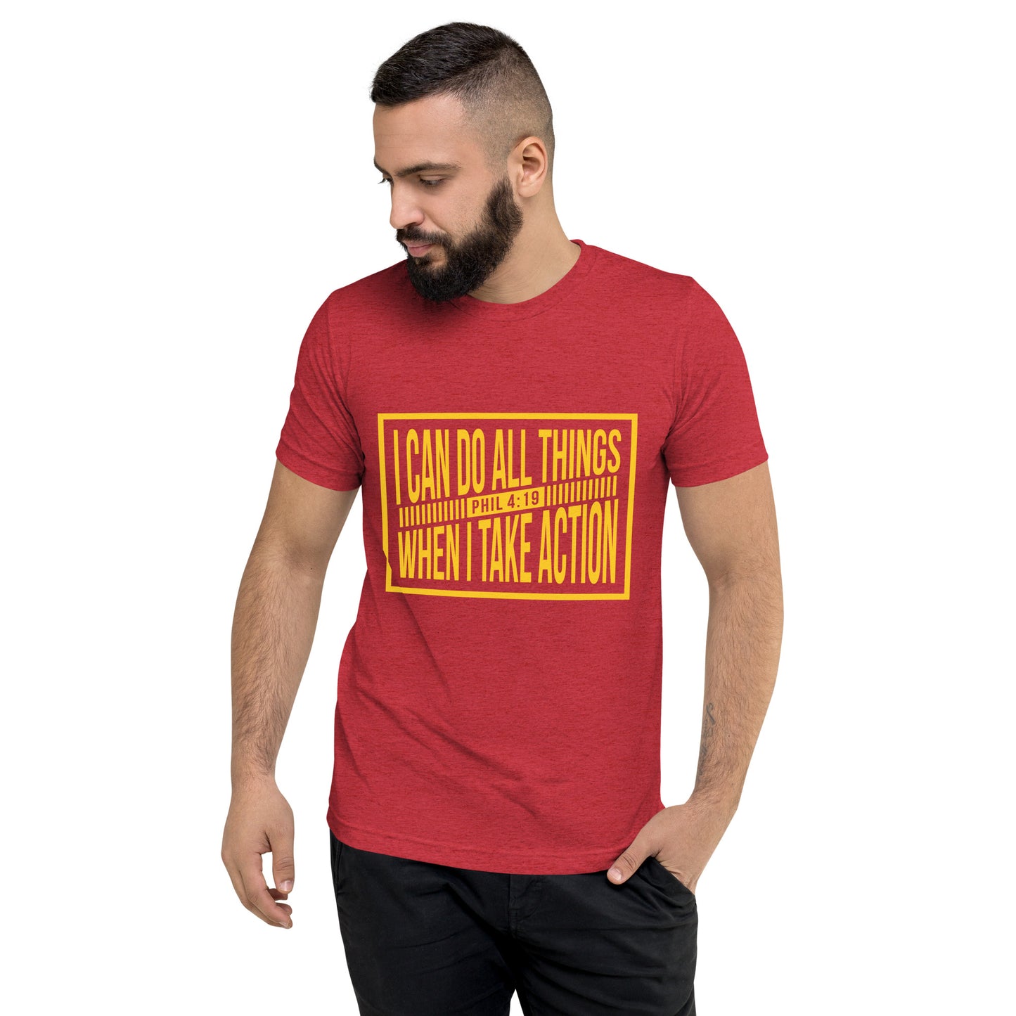 Faith & Action Christian Short Sleeve Unisex T-Shirt: 'I Can Do All Things - Phil 4:19'