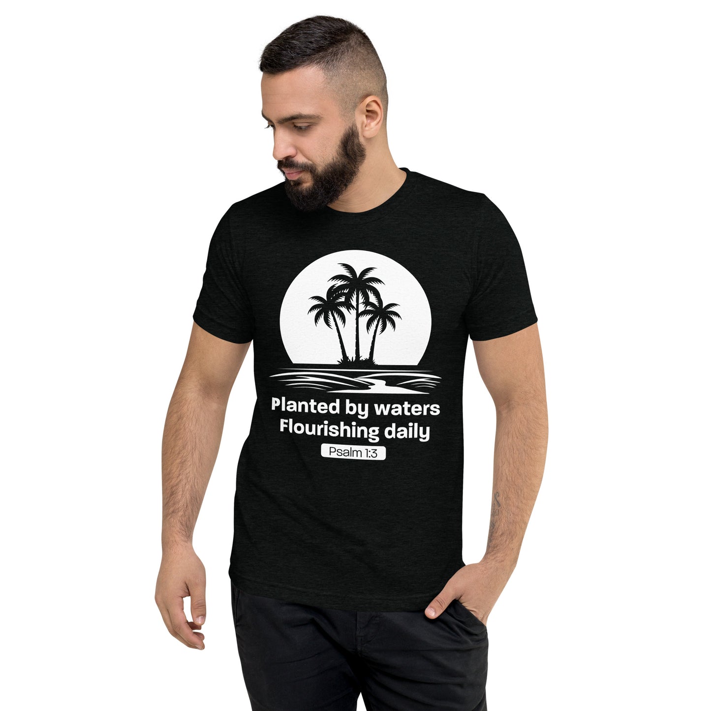 Planted by Waters, Flourishing Daily Ps 1:3 - Vintage Tri-Blend Short Sleeve T-Shirt